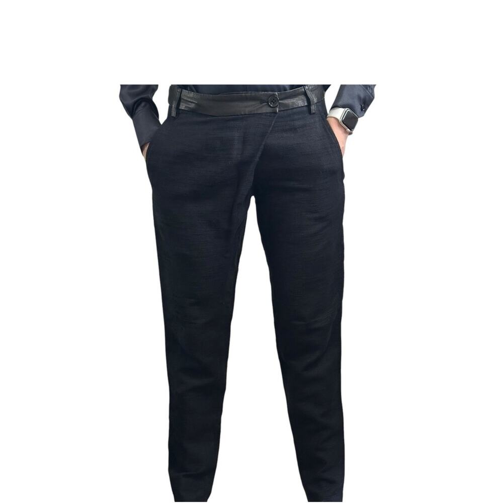 Damir Doma VTG Pagra Linen Twill Trousers F36 Navy w/ Crossover Leather Waist